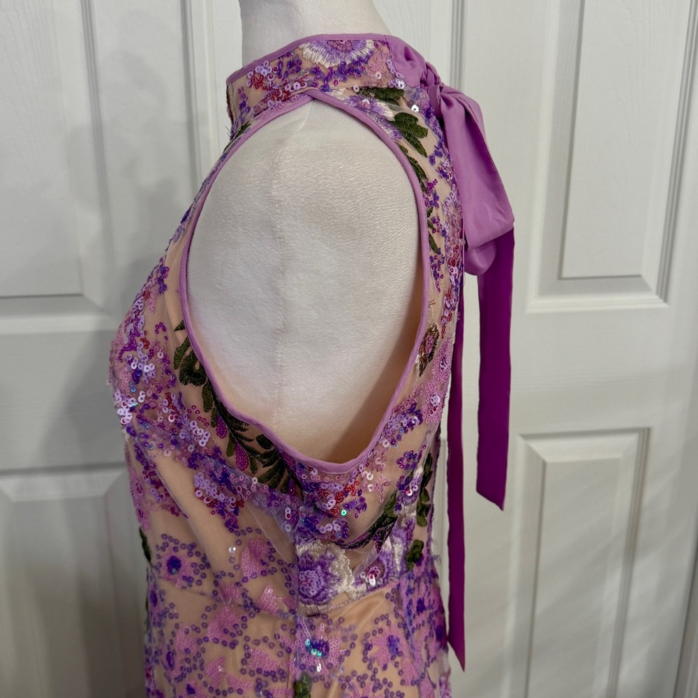 Sam Edelman Lavender Floral Lace Sequin High Neck Dress Small Formal Cocktail - Picture 5 of 16